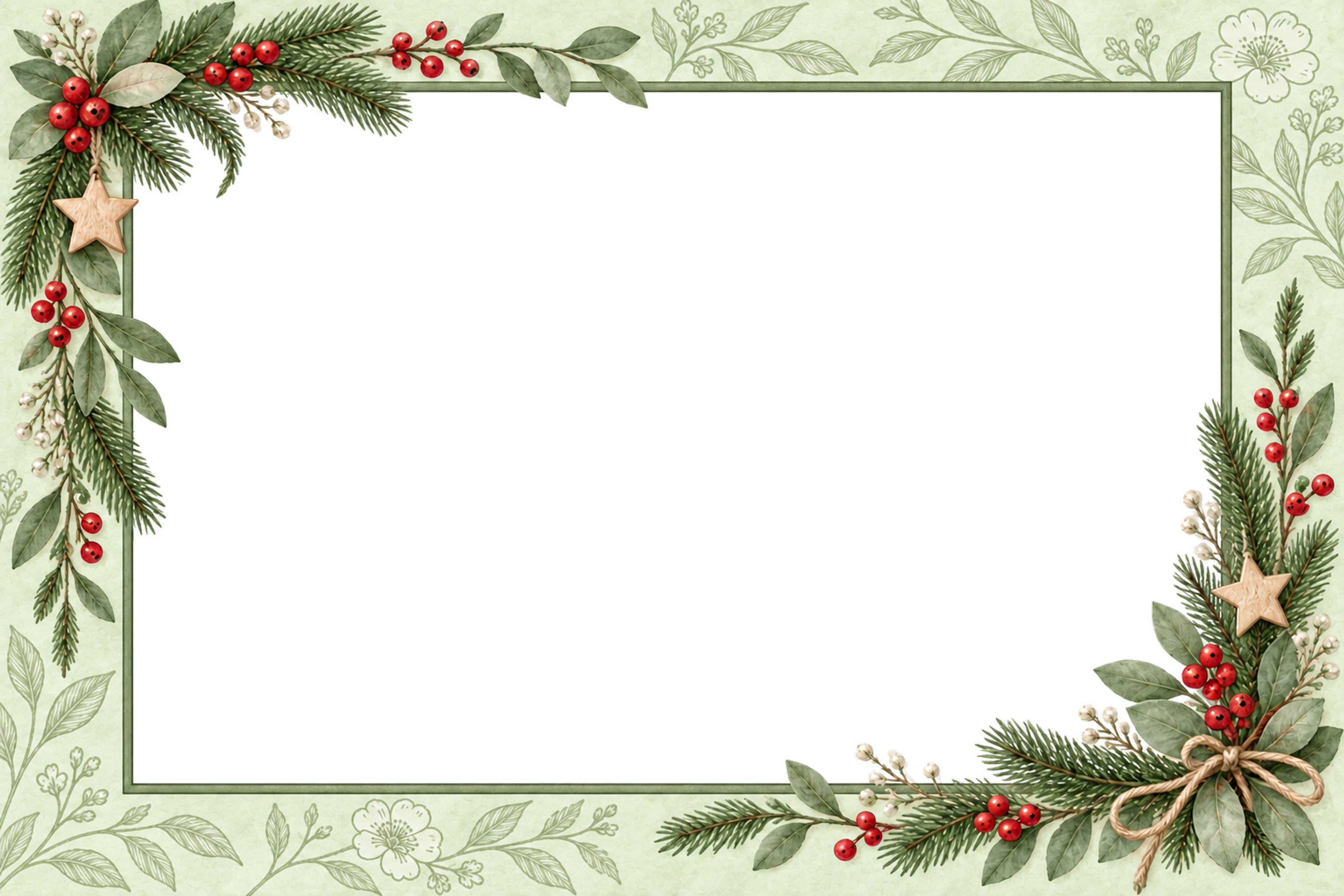 北欧風のクリスマス写真フレーム｜ボタニカルな植物の枠・無料イラスト97579に写真・文字を入れる