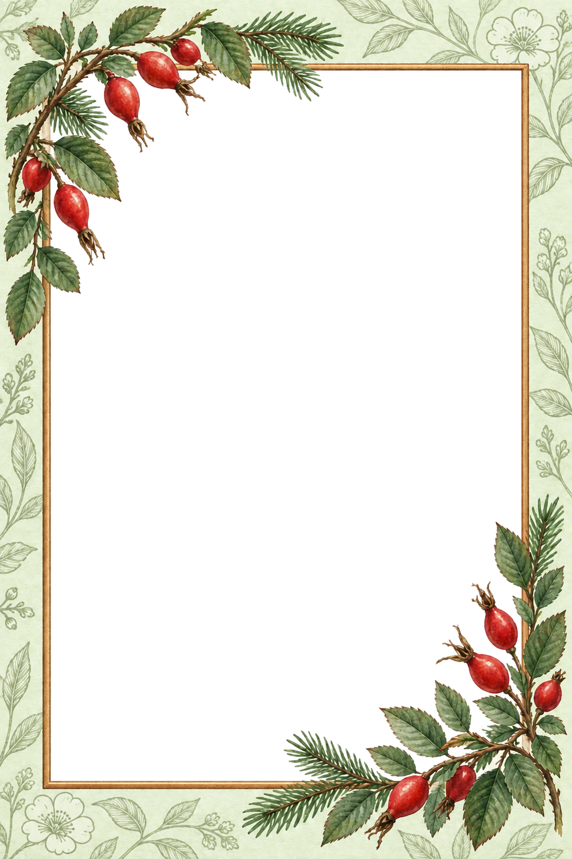 野ばらの実と緑葉のクリスマス写真フレーム｜ボタニカルな枠・無料イラスト97580に写真・文字を入れる