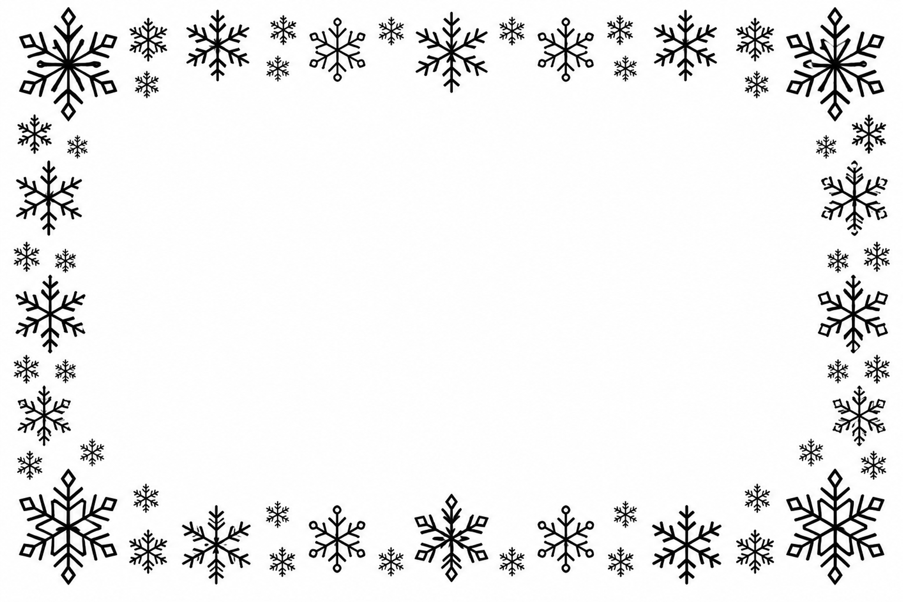 雪の結晶のクリスマスフレーム｜写真・メッセージ用の白黒枠・無料イラスト97588に写真・文字を入れる
