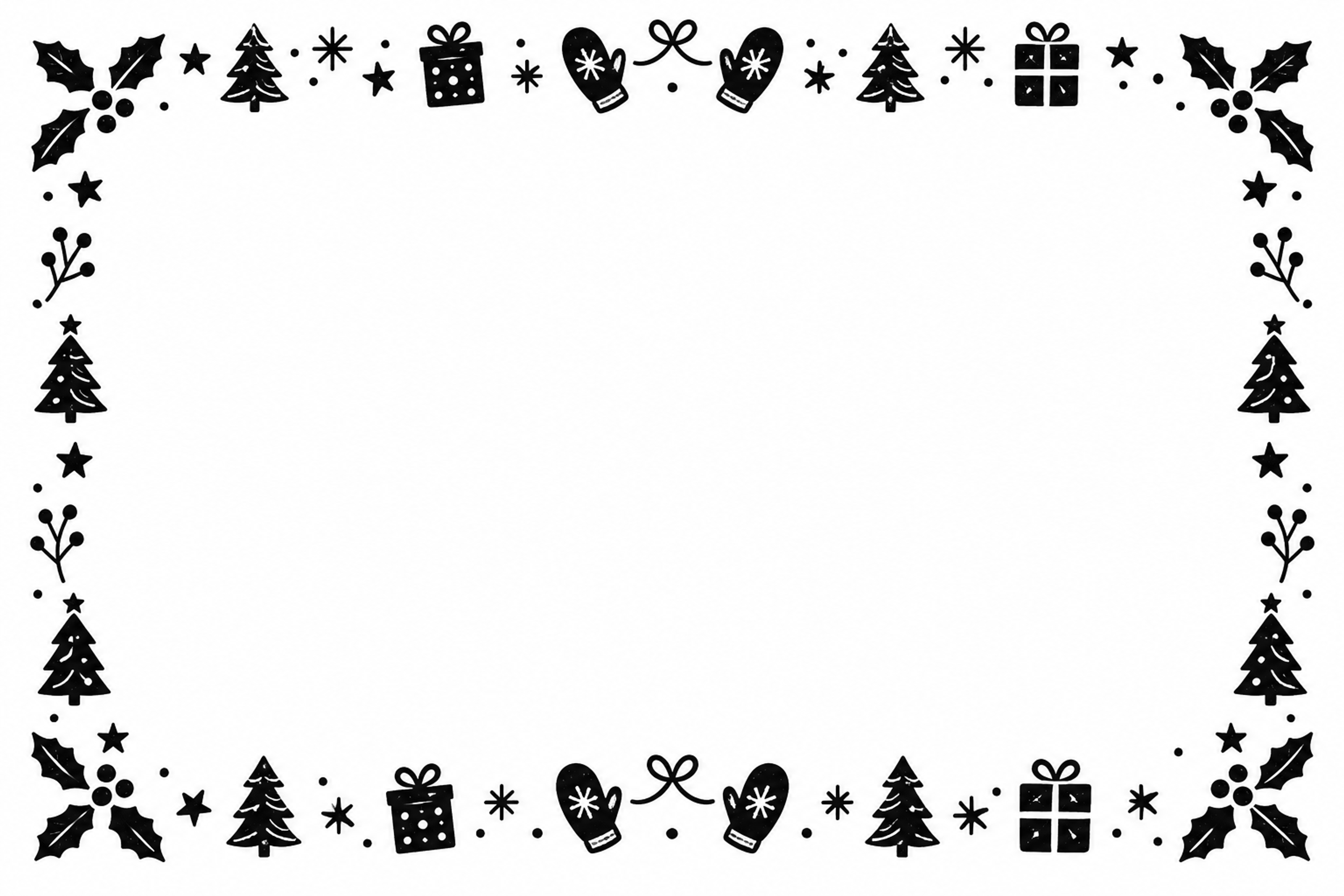 消しゴムはんこ風クリスマスフレーム｜写真を飾る白黒の枠・無料イラスト97590に写真・文字を入れる
