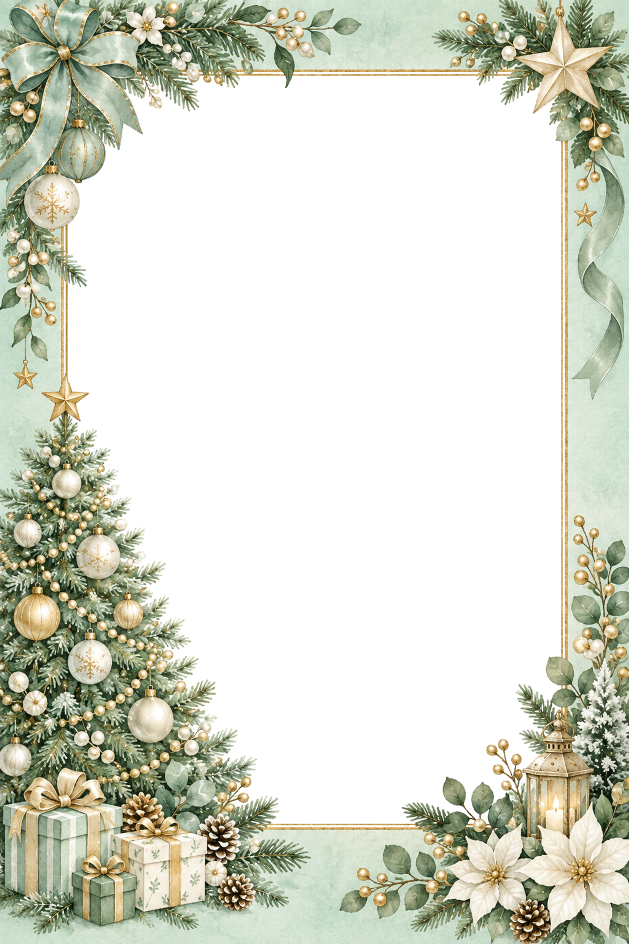 ミントグリーンのクリスマス写真フレーム｜ツリーの縦型枠・無料イラスト97600に写真・文字を入れる
