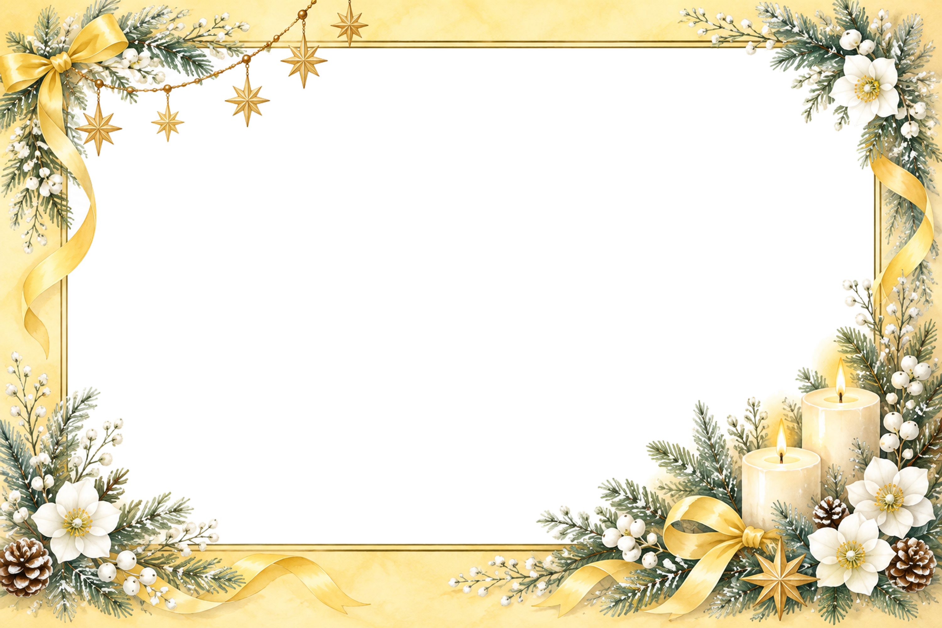 淡い黄色のクリスマス写真フレーム｜キャンドルの温かな枠・無料イラスト97602に写真・文字を入れる