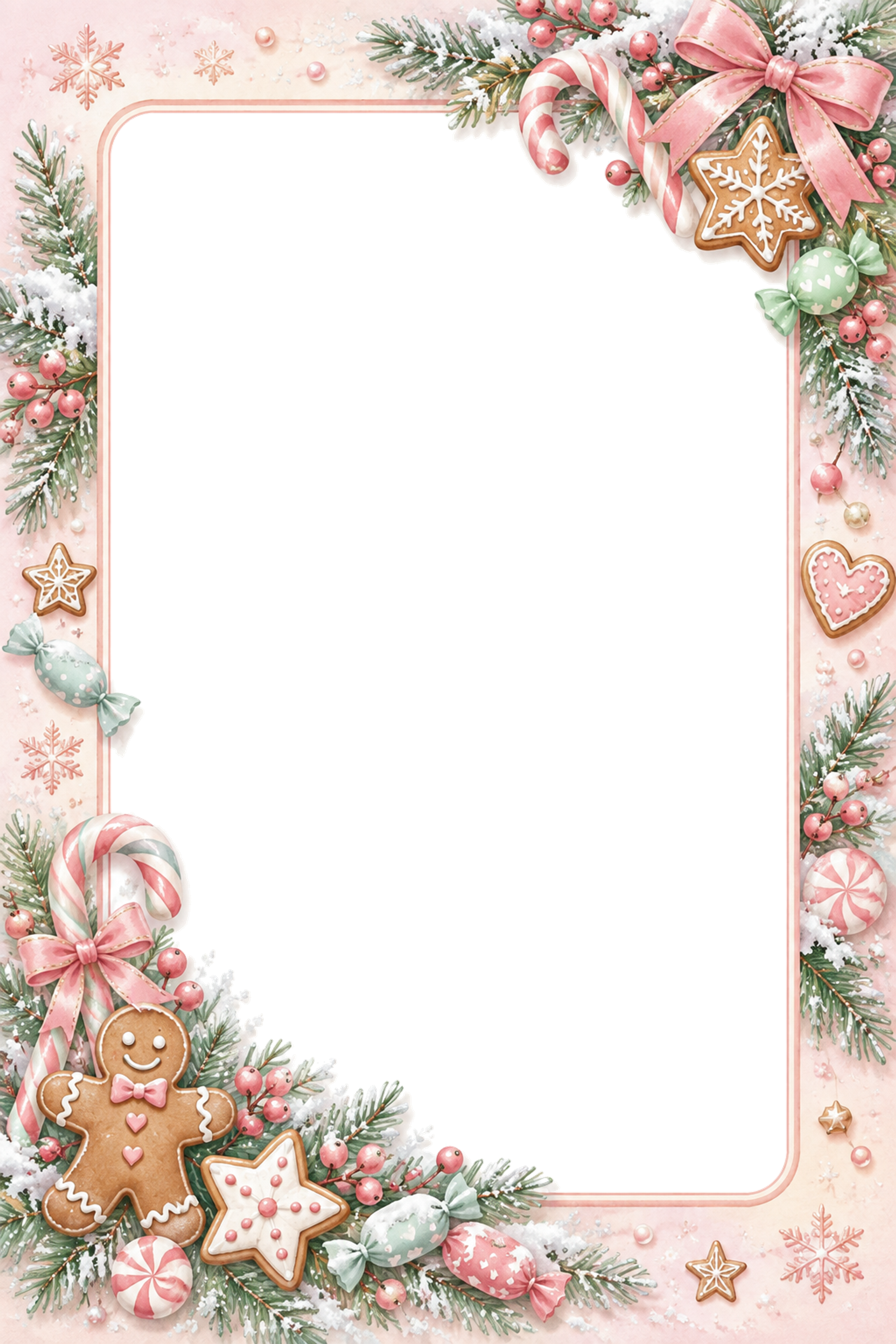 お菓子とキャンディーのクリスマス写真フレーム｜淡色のかわいい枠・無料イラスト97606に写真・文字を入れる