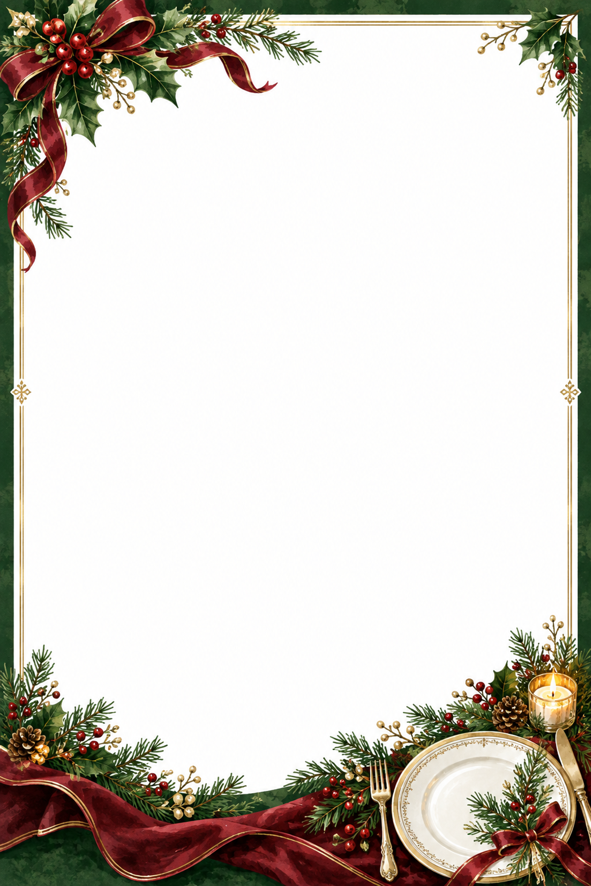 レストランのクリスマス会フレーム｜写真・メッセージを飾る冬の枠の無料イラスト97678に写真・文字を入れる