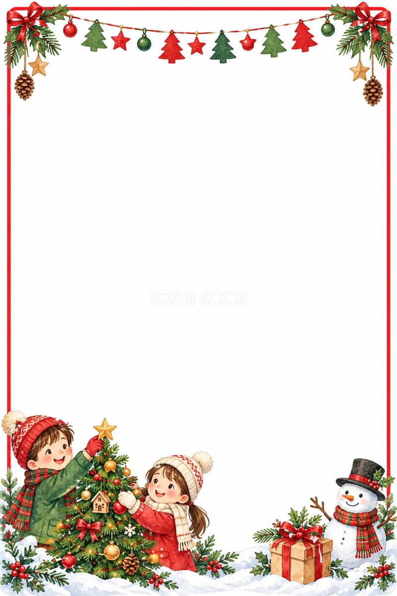 子ども会のクリスマス会フレーム|写真・メッセージを飾る冬の枠の無料イラスト97679