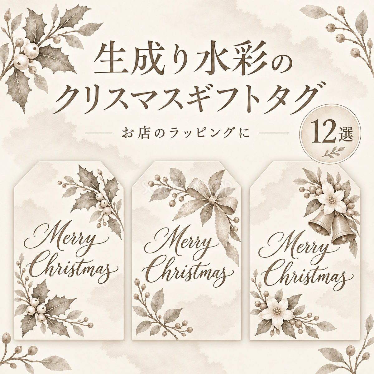 生成り水彩のクリスマスギフトタグ12選|おしゃれな無料イラスト 97797