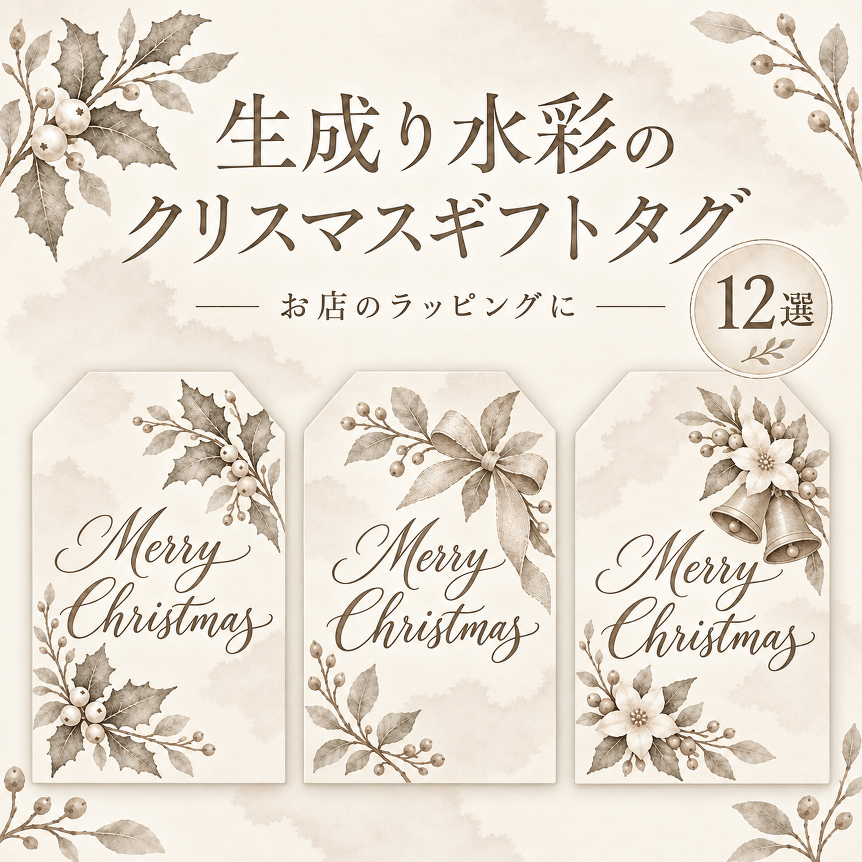 生成り水彩のクリスマスギフトタグ12選｜おしゃれな無料イラスト 97797に写真・文字を入れる