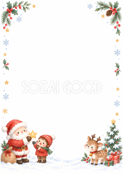 頑張った子どもとサンタのクリスマス手紙フレーム｜文字なしの無料イラスト 97814