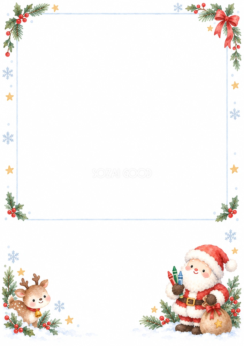 お絵かき欄とサンタのクリスマス手紙フレーム|文字なしの無料イラスト 97815