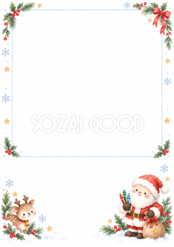お絵かき欄とサンタのクリスマス手紙フレーム｜文字なしの無料イラスト 97815