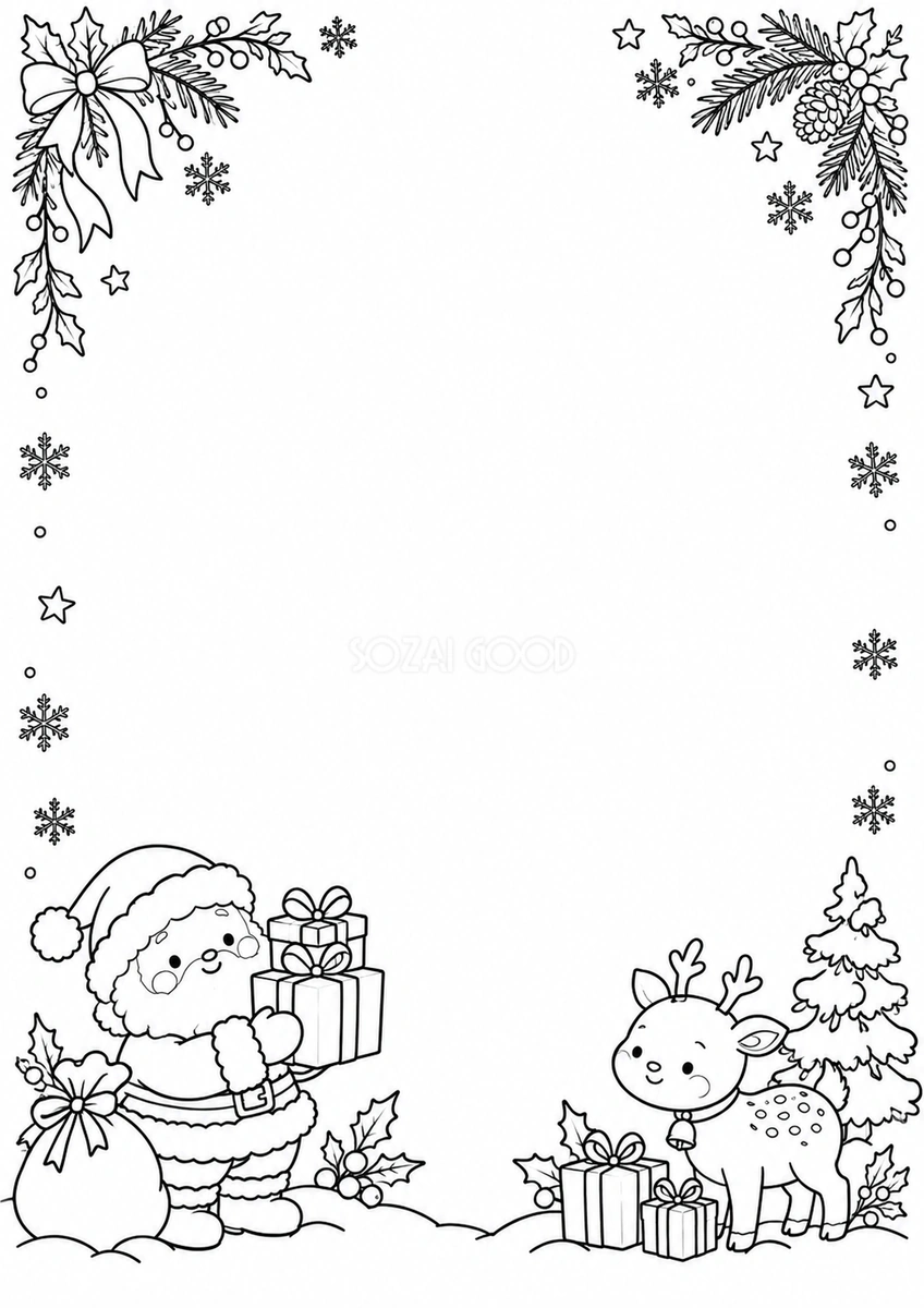 塗り絵で楽しむサンタのクリスマス手紙フレーム|文字なしの無料イラスト 97816