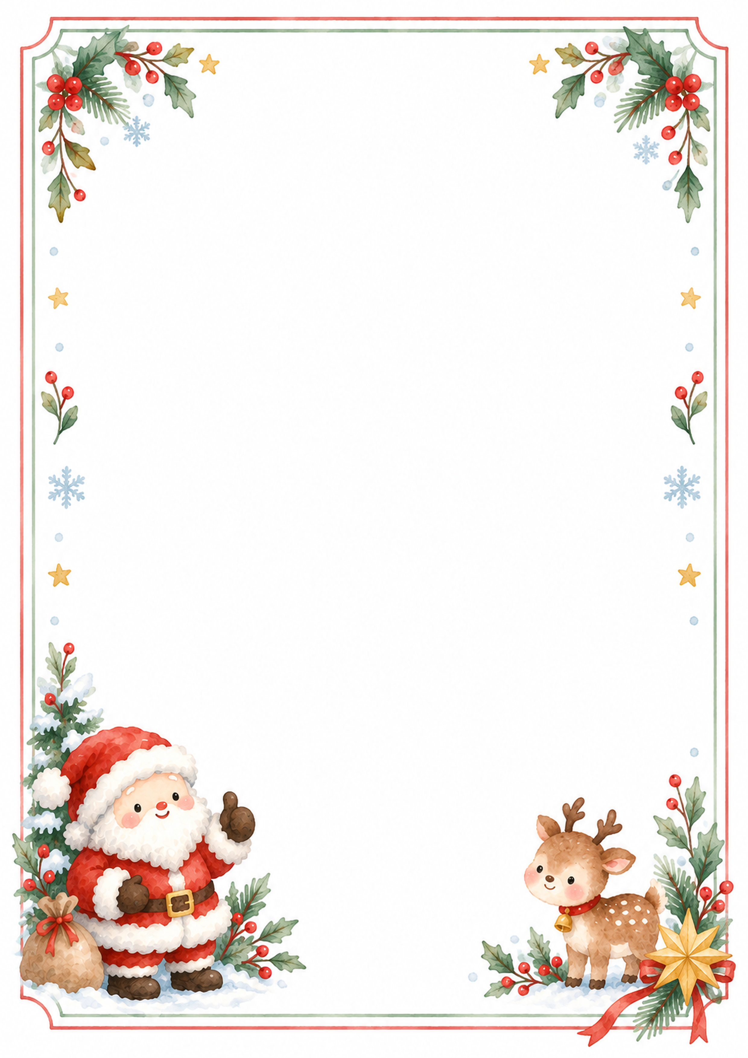 星のごほうびとサンタのクリスマス手紙フレーム｜文字なしの無料イラスト 97818に写真・文字を入れる
