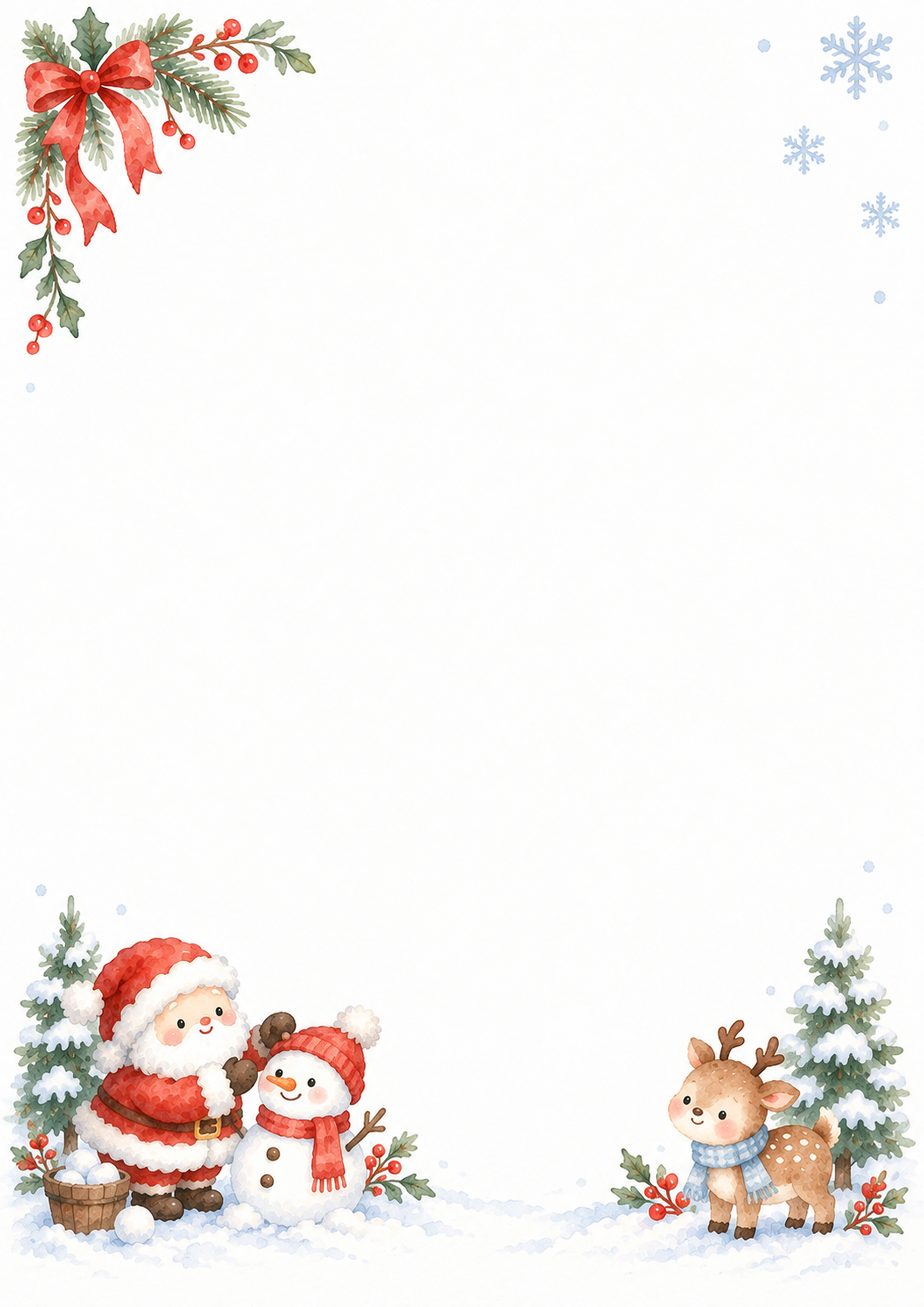 雪だるまとサンタのクリスマス手紙フレーム｜文字なしの無料イラスト 97822に写真・文字を入れる