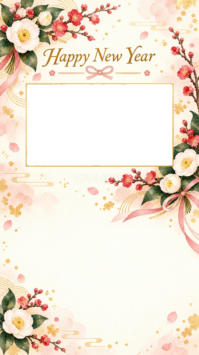 写真とメッセージのスマホ縦長新年カード｜SNSで送る無料イラスト・写真フレーム 97857