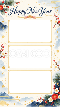 写真3枚のスマホ縦長新年カード｜SNSで送る無料イラスト・写真フレーム 97858