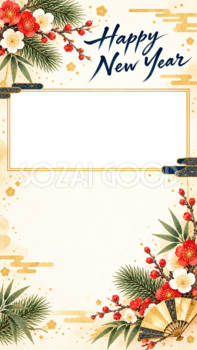 家族写真のスマホ縦長新年カード｜SNSで送る無料イラスト・写真フレーム 97859