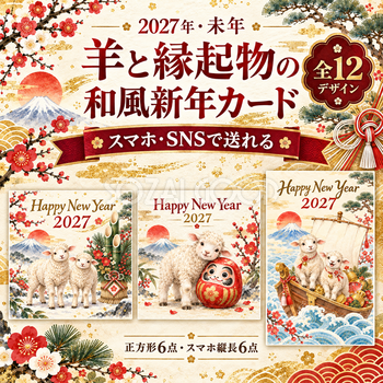 2027・羊と縁起物の和風新年カード12選｜スマホ・SNSで送れる無料イラスト 97888