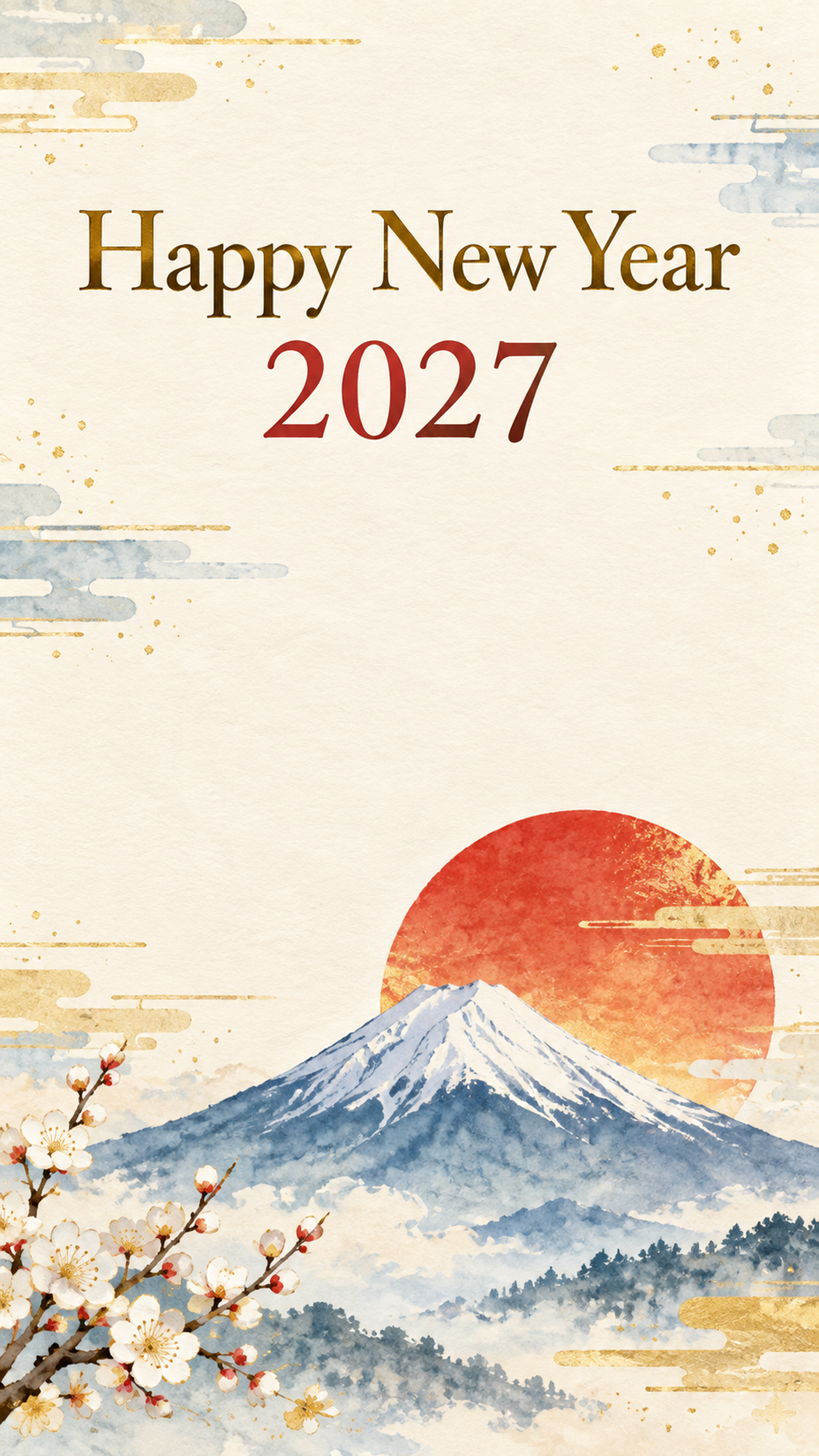 2027年・富士山と初日の出の新年挨拶カード｜お店・企業向け無料イラスト 97923に写真・文字を入れる