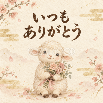 「いつもありがとう」羊の新年カード｜文字入り無料イラスト 97933