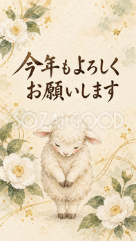 「今年もよろしくお願いします」羊の新年カード｜文字入り無料イラスト 97936