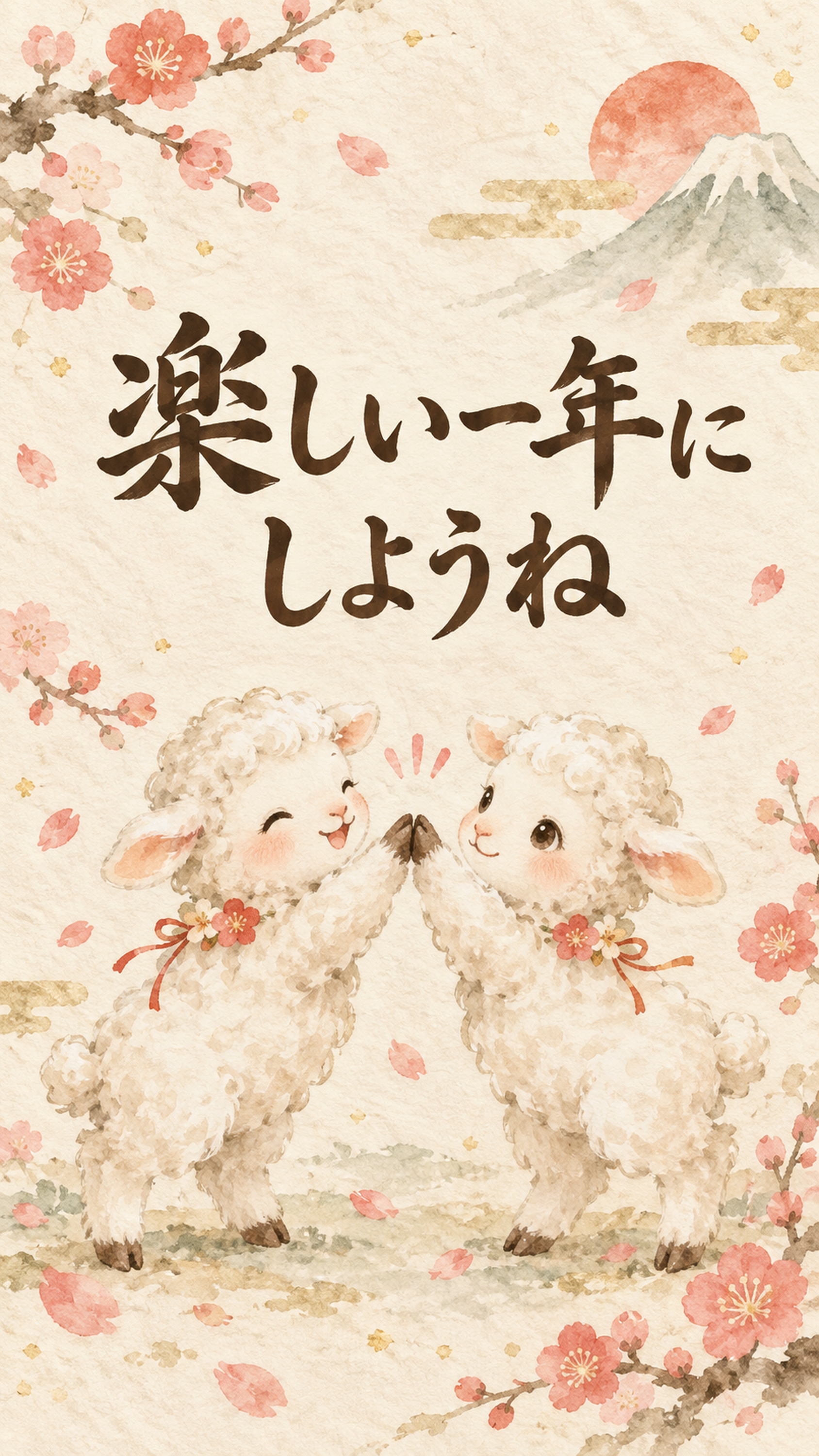 「楽しい一年にしようね」羊の新年カード｜文字入り無料イラスト 97937に写真・文字を入れる