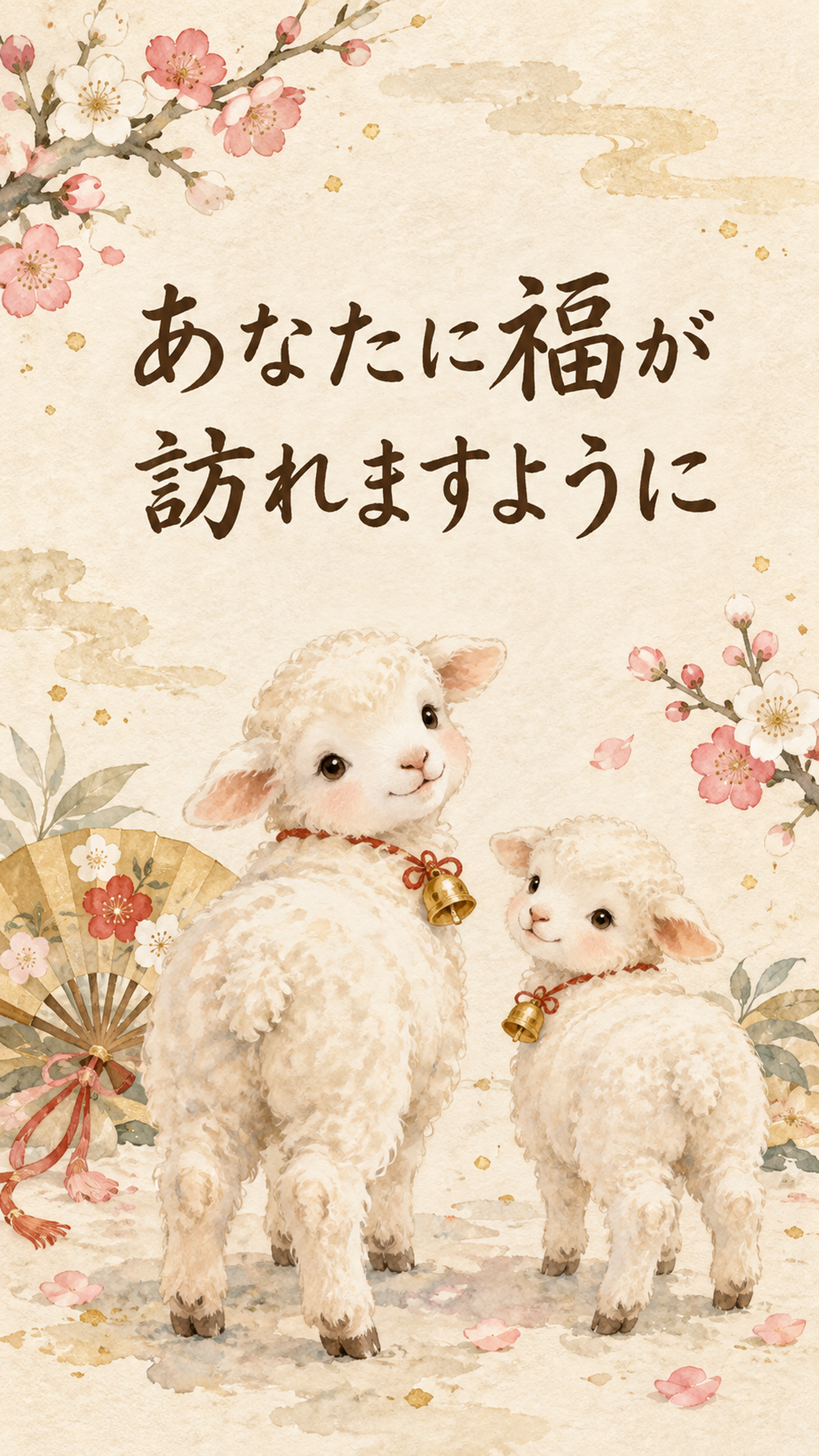 「あなたに福が訪れますように」羊の新年カード｜文字入り無料イラスト 97939に写真・文字を入れる