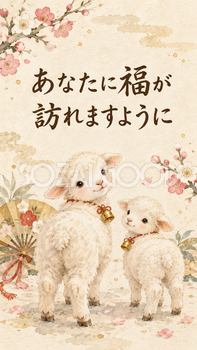 「あなたに福が訪れますように」羊の新年カード｜文字入り無料イラスト 97939