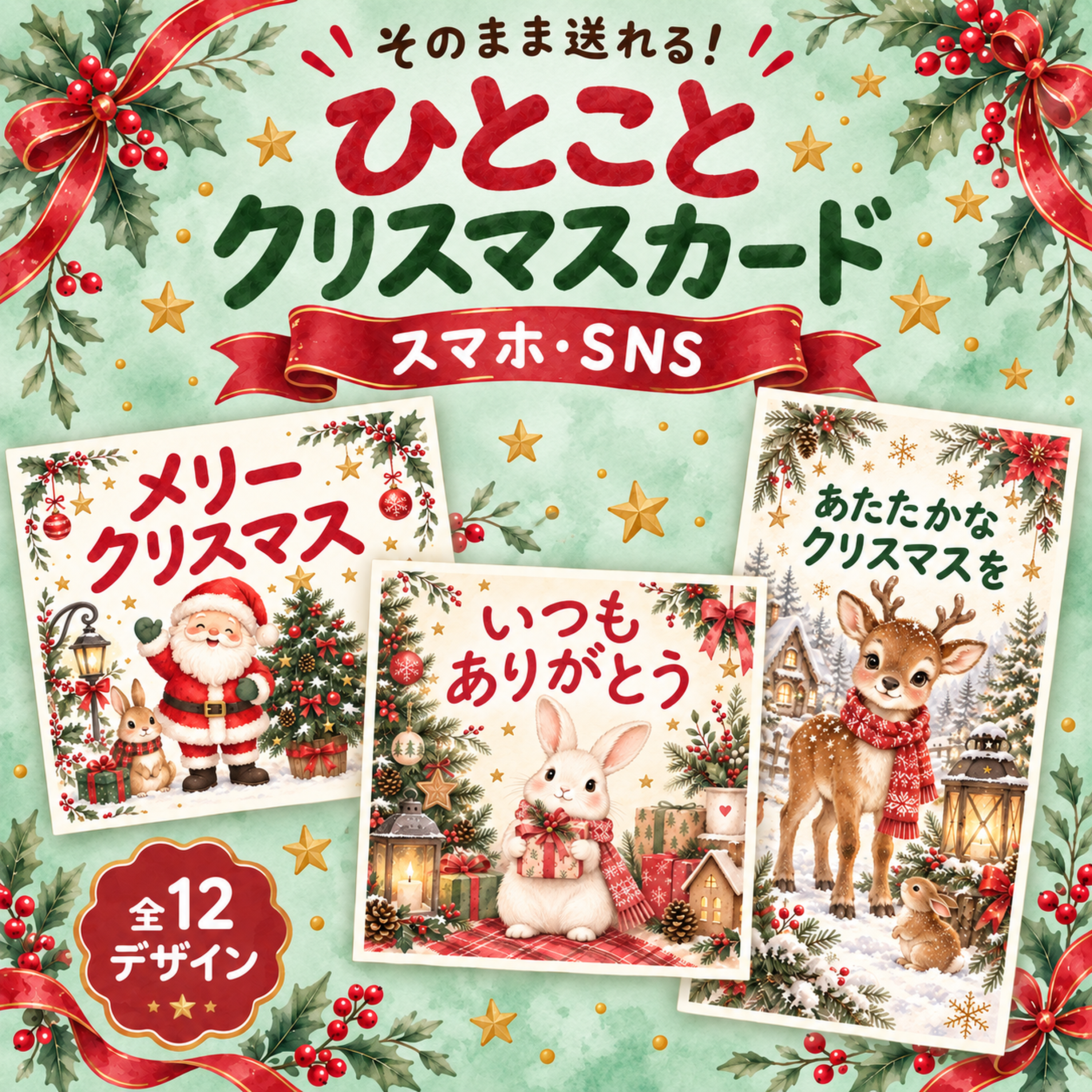 ひとことクリスマスカード12選｜そのまま送れるスマホ・SNS用無料イラスト 97940に写真・文字を入れる