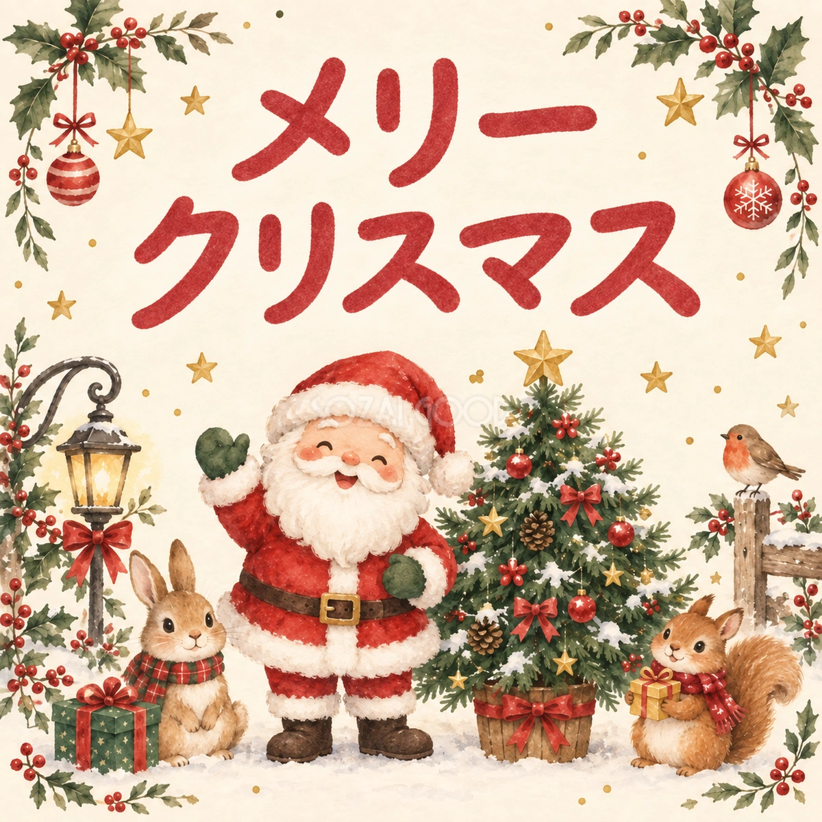「メリークリスマス」クリスマスカード｜そのまま送れる無料イラスト 97941