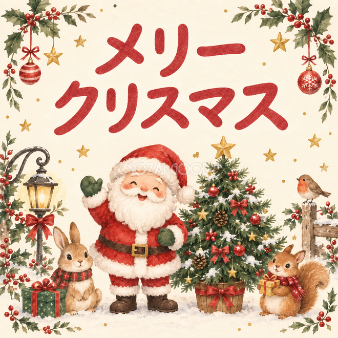 メリークリスマス」クリスマスカード｜そのまま送れる無料イラスト