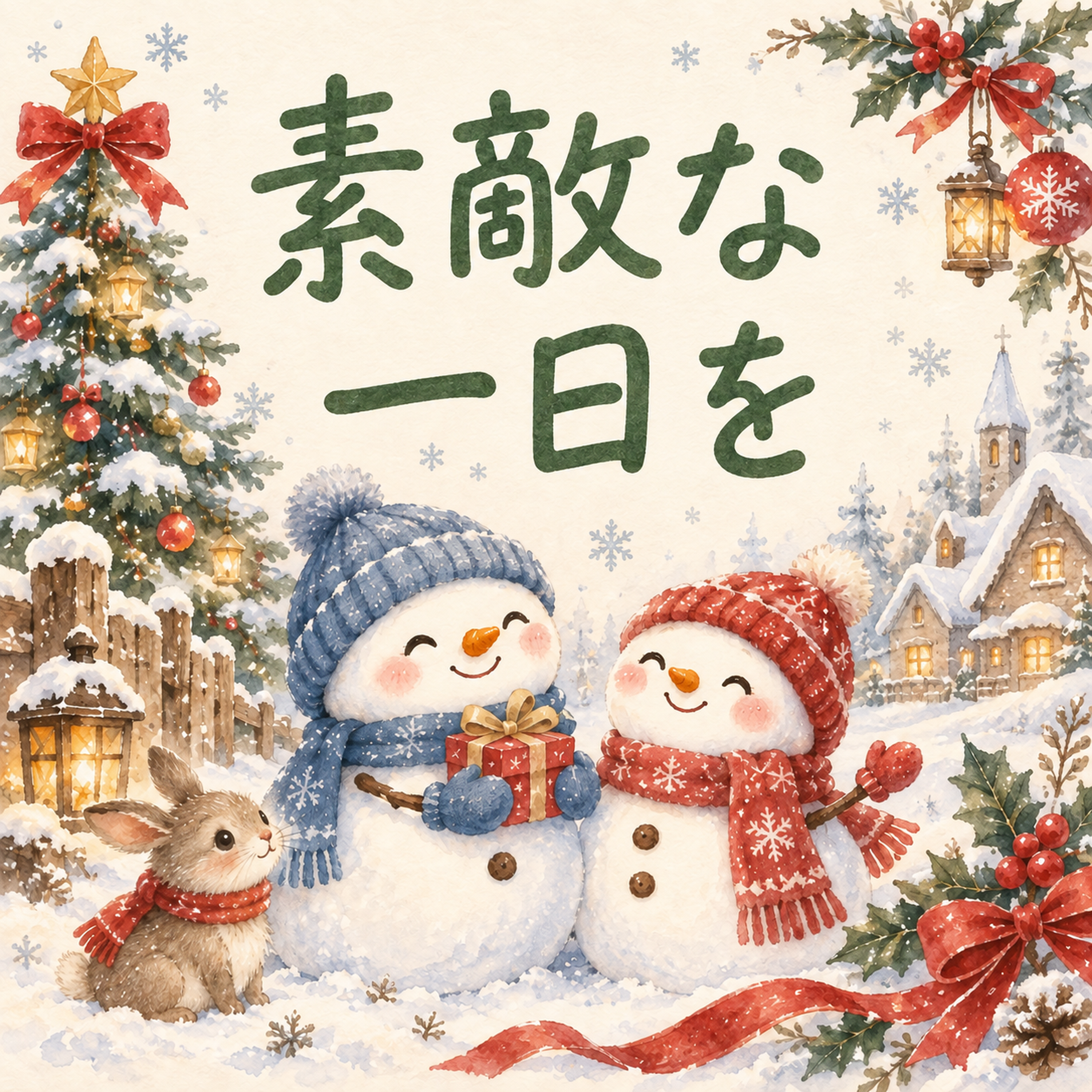 「素敵な一日を」クリスマスカード｜そのまま送れる無料イラスト 97942に写真・文字を入れる