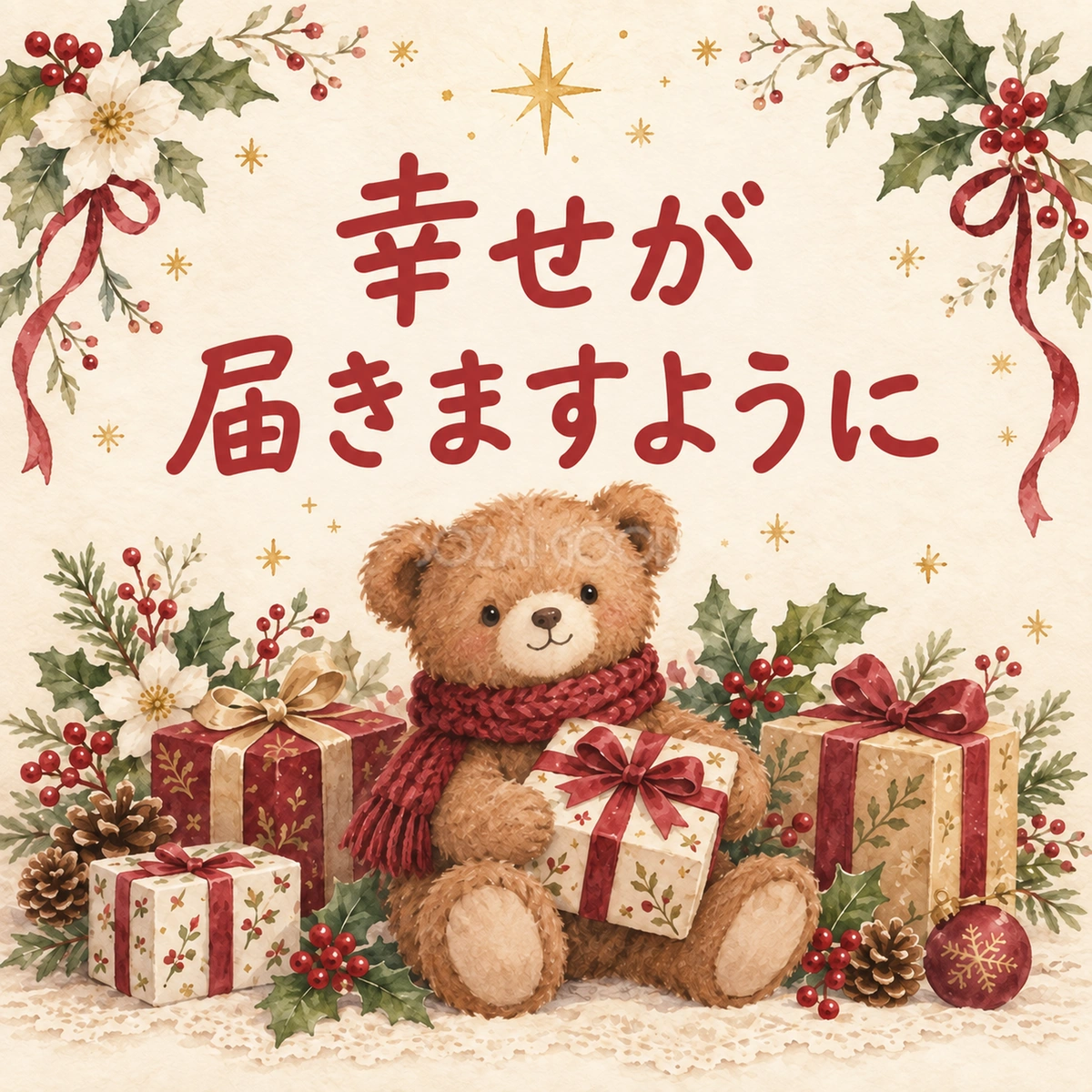 「幸せが届きますように」クリスマスカード｜そのまま送れる無料イラスト 97945