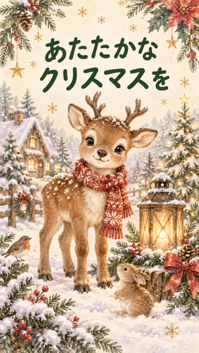 「あたたかなクリスマスを」クリスマスカード｜そのまま送れる無料イラスト 97948