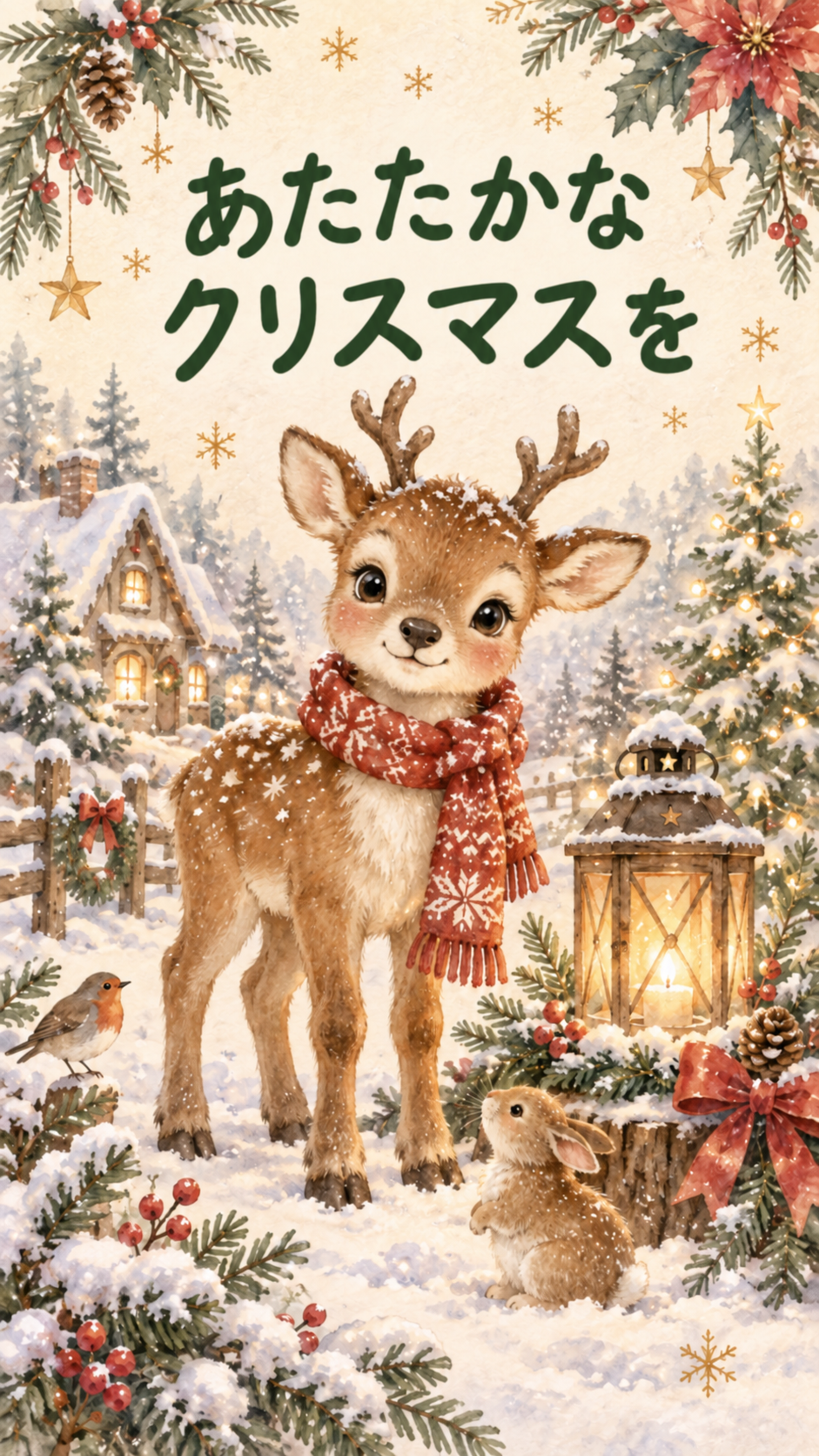 「あたたかなクリスマスを」クリスマスカード｜そのまま送れる無料イラスト 97948に写真・文字を入れる