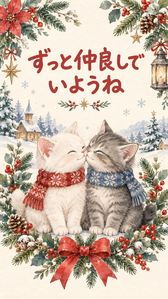 「ずっと仲良しでいようね」クリスマスカード｜そのまま送れる無料イラスト 97949