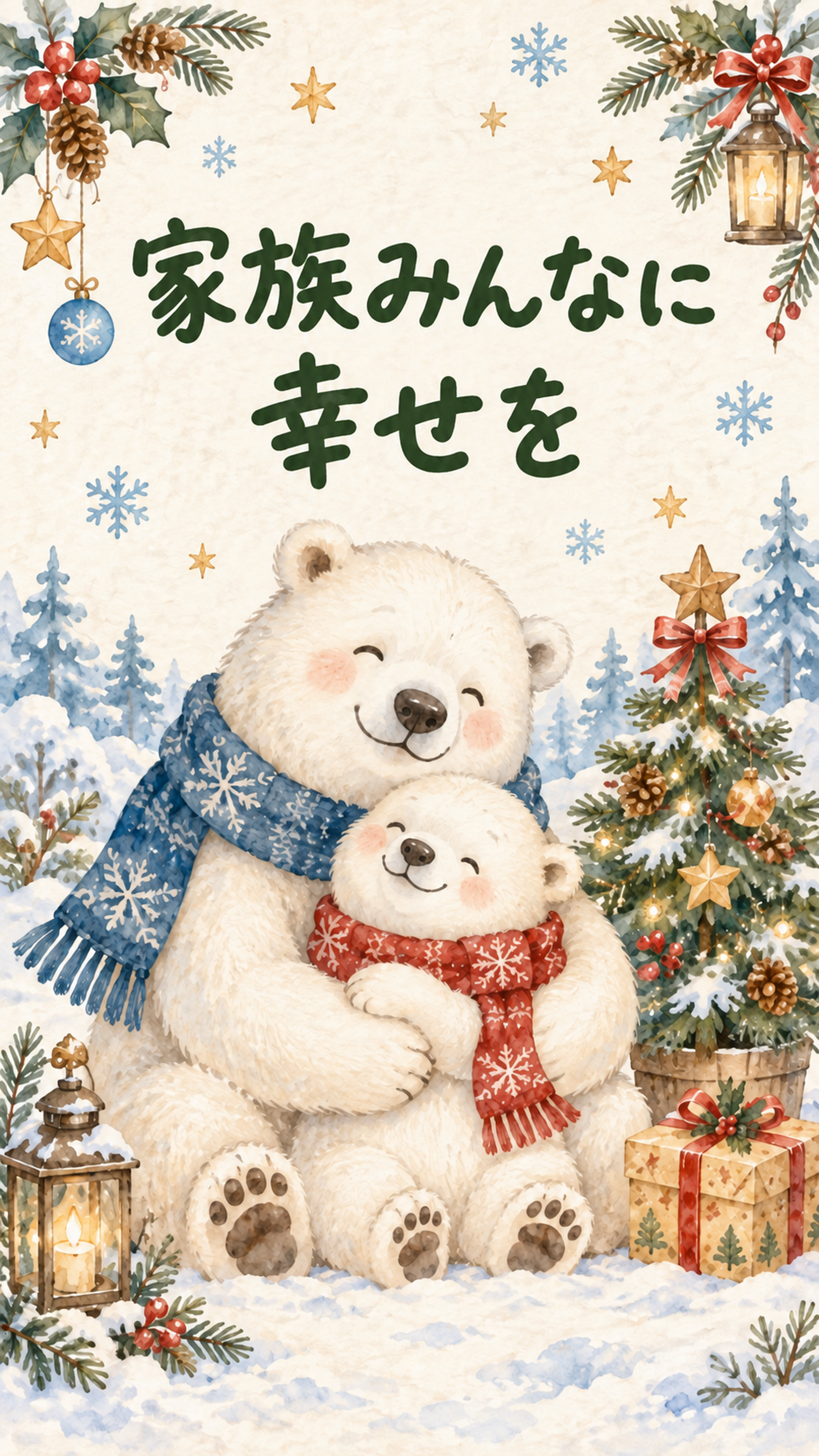 「家族みんなに幸せを」クリスマスカード｜そのまま送れる無料イラスト 97950に写真・文字を入れる