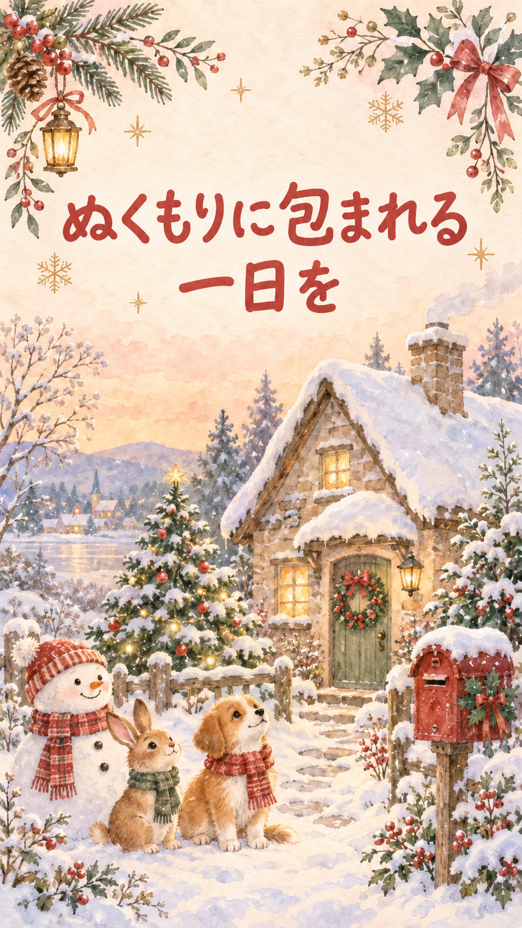 「ぬくもりに包まれる一日を」クリスマスカード｜そのまま送れる無料イラスト 97951に写真・文字を入れる