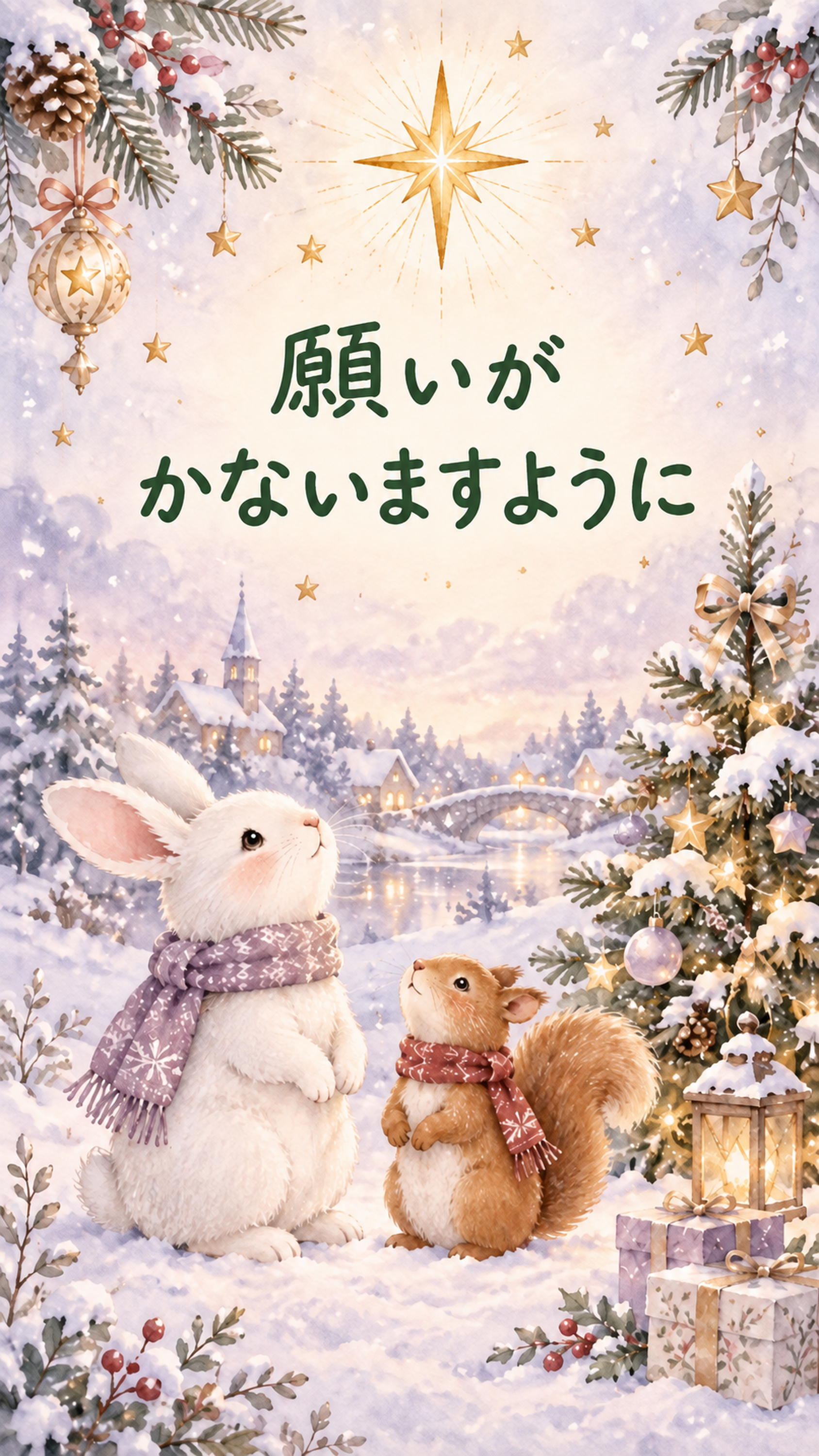 「願いがかないますように」クリスマスカード｜そのまま送れる無料イラスト 97952に写真・文字を入れる