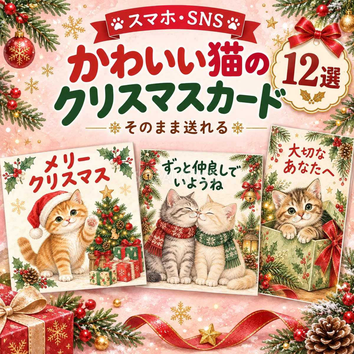 かわいい猫のクリスマスカード12選|スマホ・SNSで送れる無料イラスト 97953