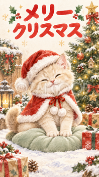 ふみふみするサンタ猫のクリスマスカード｜そのまま送れる無料イラスト 97960