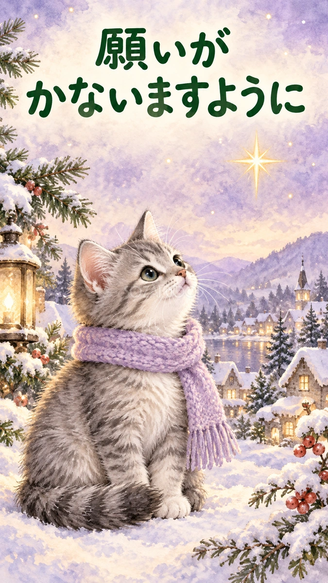 星を見上げる灰色猫のクリスマスカード|そのまま送れる無料イラスト 97961