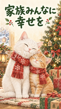 頬を寄せる親子猫のクリスマスカード｜そのまま送れる無料イラスト 97962