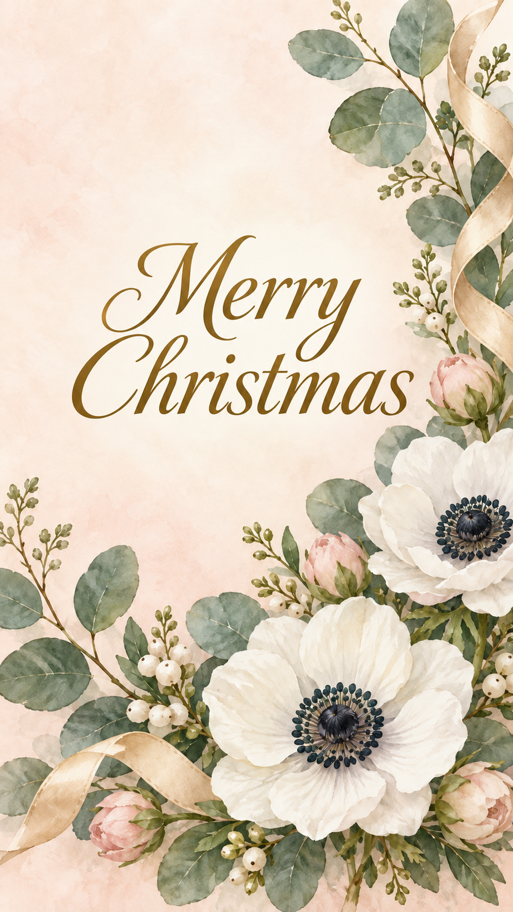 冬の花と細いリボンのクリスマスカード｜おしゃれな無料イラスト 97978に写真・文字を入れる