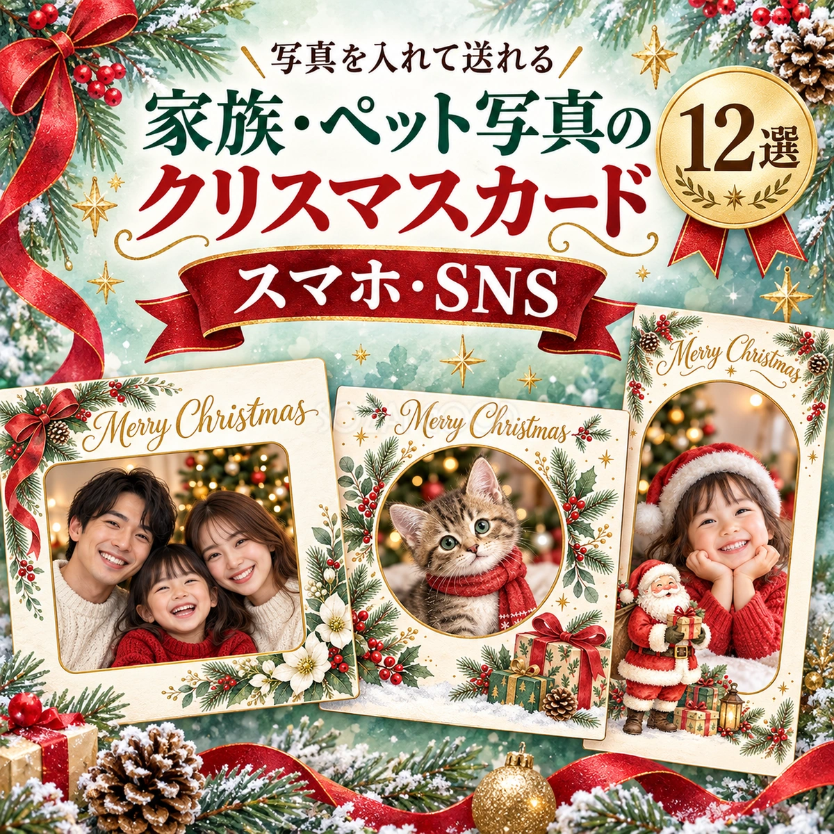 家族・ペット写真のクリスマスカード12選｜スマホ・SNS用の無料イラスト 97979