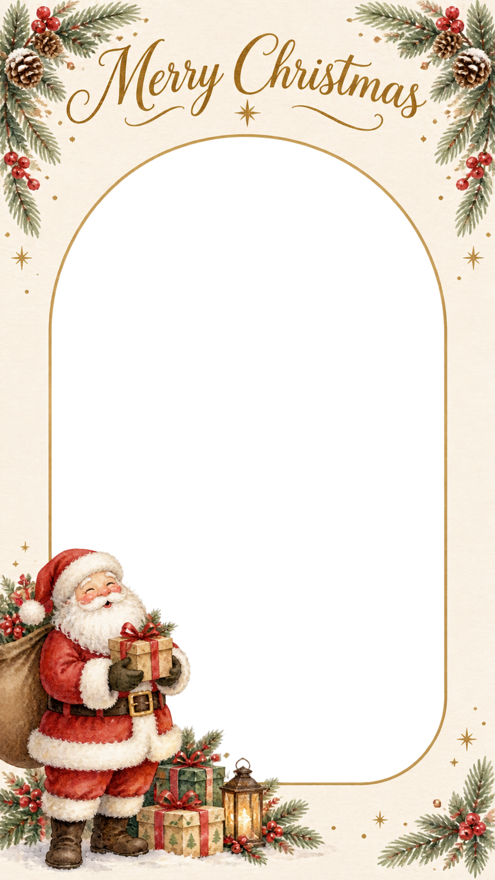 サンタと家族のクリスマス写真カード｜写真1枚用の無料イラスト 97986に写真・文字を入れる