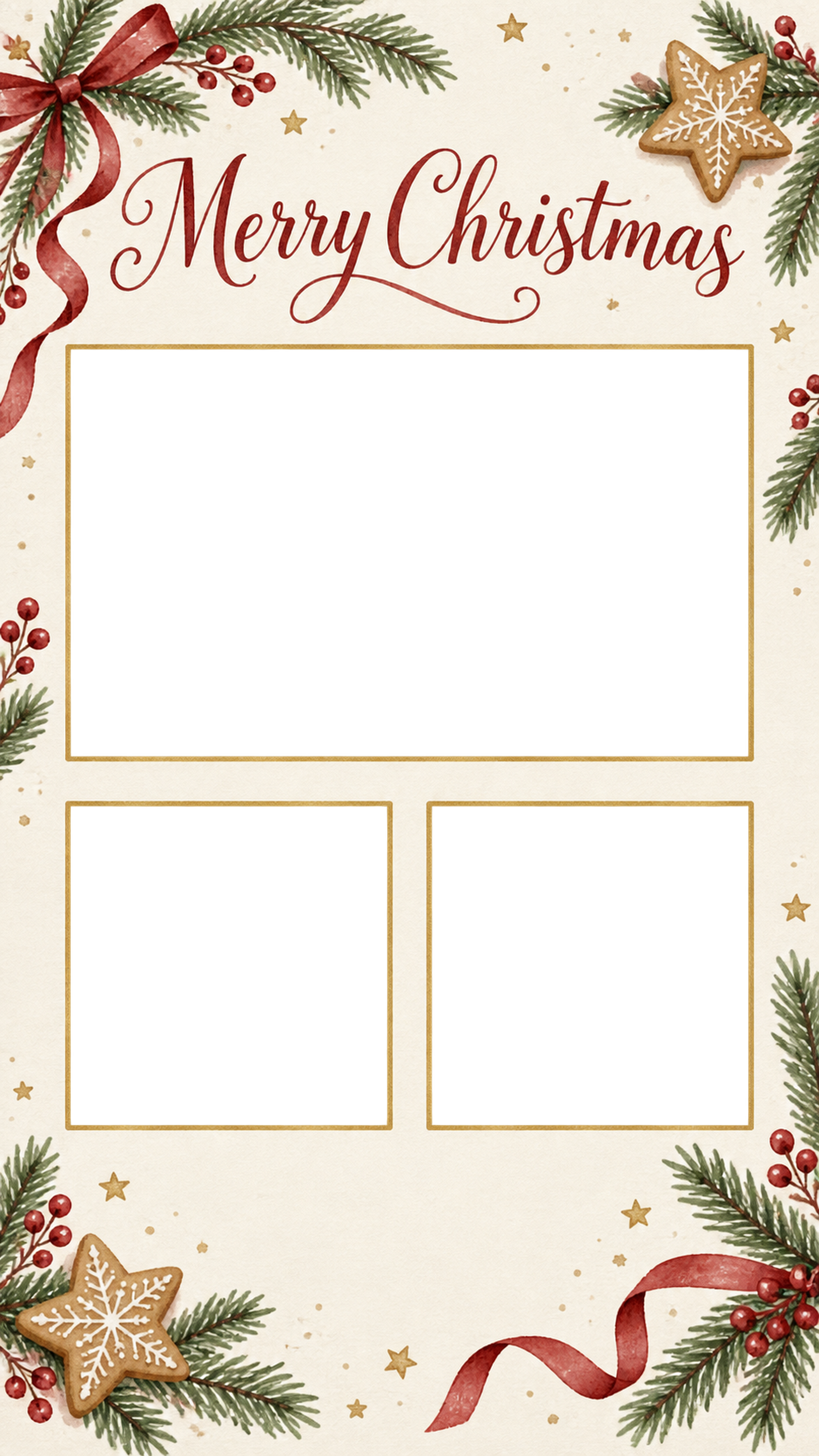 子どもの成長のクリスマス写真カード｜写真3枚用の無料イラスト 97987に写真・文字を入れる