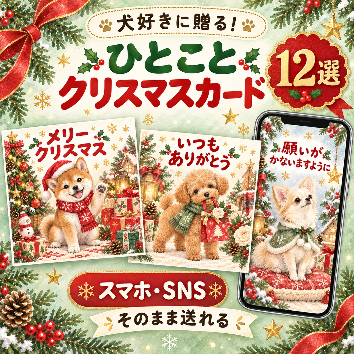 犬好きに贈るひとことクリスマスカード12選|スマホ・SNSで送れる無料イラスト 97992