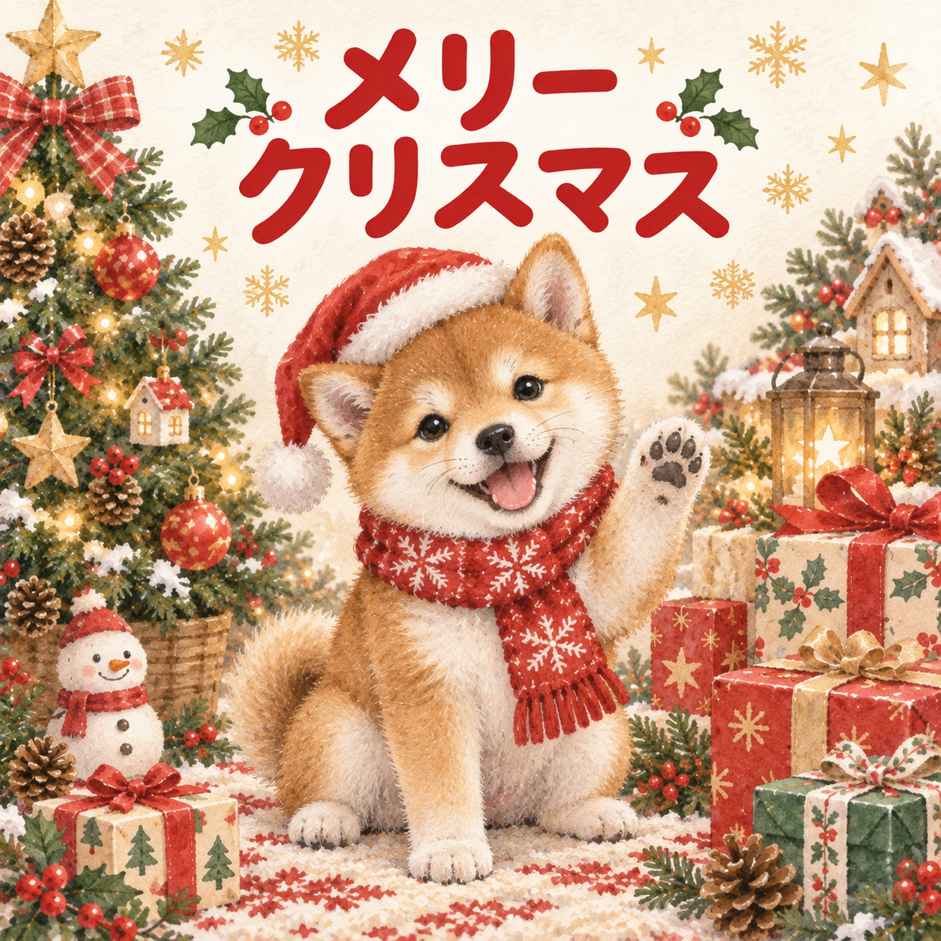 手を振る柴犬のクリスマスカード｜そのまま送れる無料イラスト 97993に写真・文字を入れる