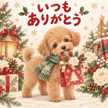 贈り物を届けるトイプードルのクリスマスカード｜そのまま送れる無料イラスト 97994