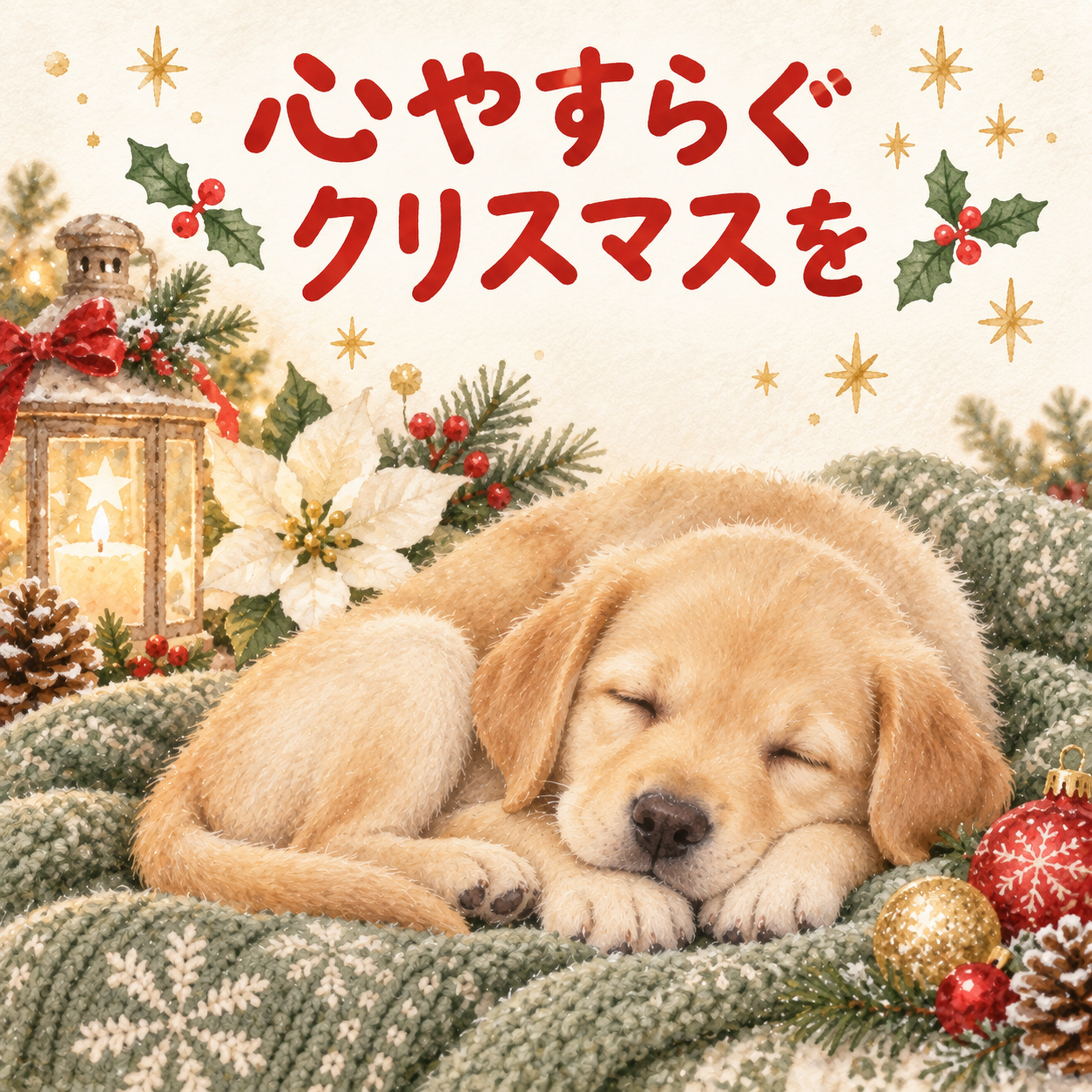 毛布で眠るラブラドールのクリスマスカード｜そのまま送れる無料イラスト 97998に写真・文字を入れる